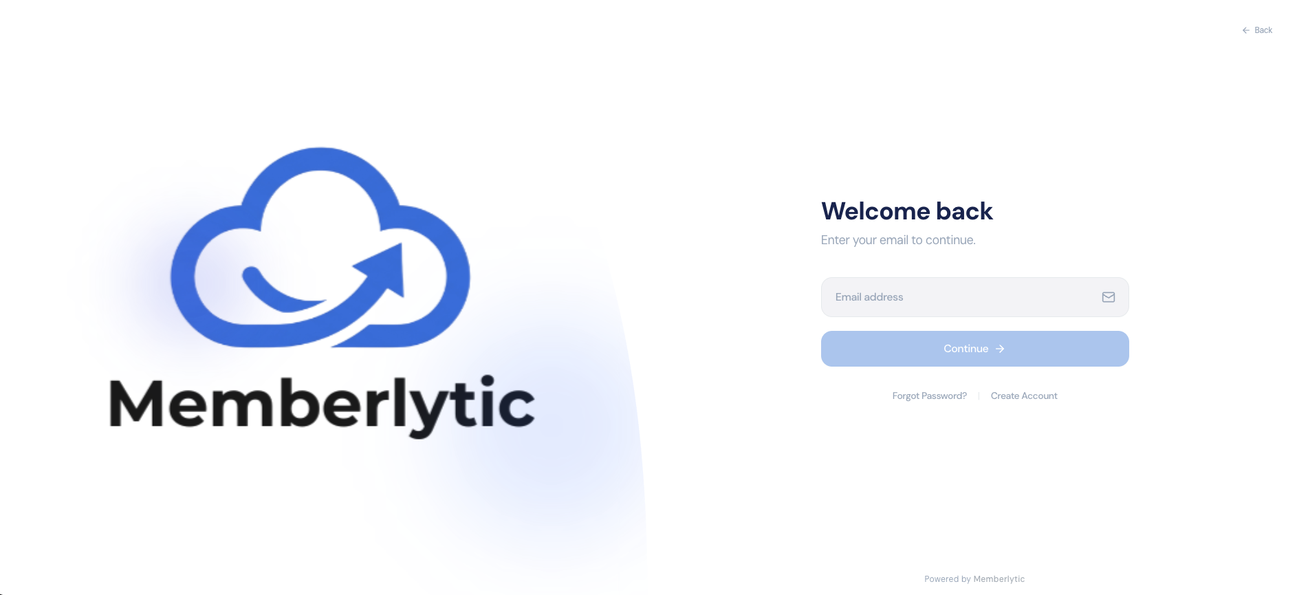Memberlytic member portal login screen with organisation branding